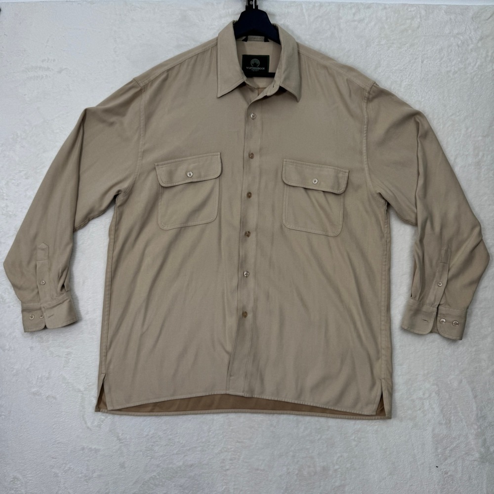 Weatherproof Shirt Mens Medium Tan Faux Suede Long Sleeve Utility Button Down